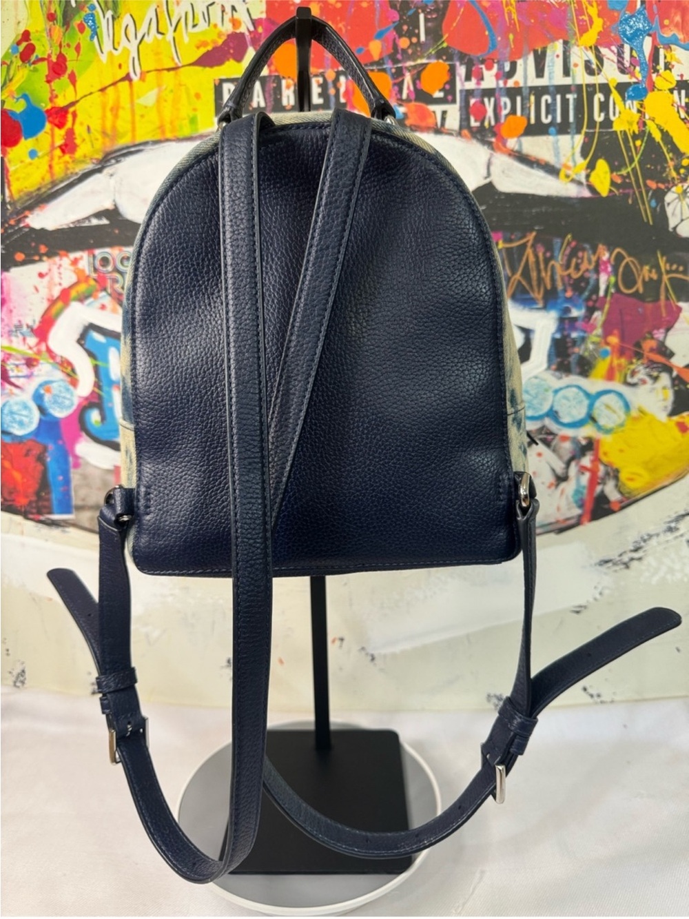 kate spade Navy and White Tie-Dye Denim Mini Backpack - Picture 5 of 16